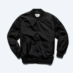 Black Econyl Satin Nylon Stadium Jacket