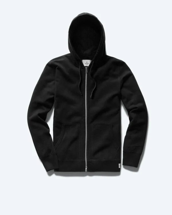 Black Lightweight Terry Slim Zip Hoodie