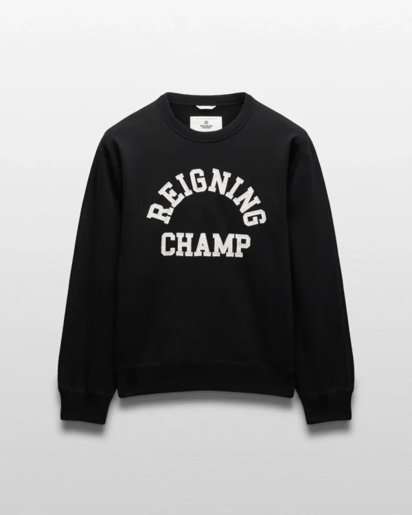 Black Midweight Terry Arch Logo Crewneck