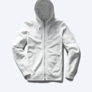 White Lightweight Terry Slim Zip Hoodie