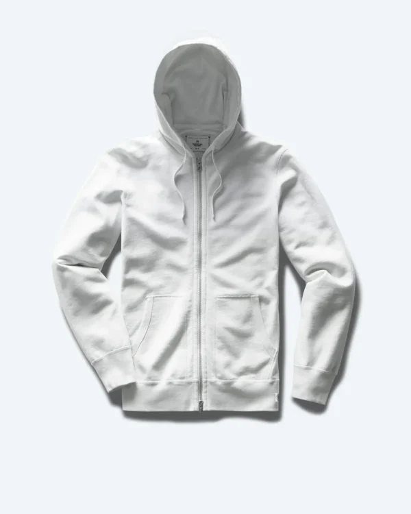 White Lightweight Terry Slim Zip Hoodie